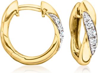 Ross-Simons Diamond Twisted Hoop Earrings in 18kt Gold Over Sterling