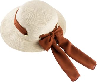 Bonprix Sonnenhut BONPRIX, Damen, natur, braun, Kunstfaser, kontrastfarbene Details, unifarben, H&uuml;te Sonnenhut, mit kontrastfarbiger Schleife