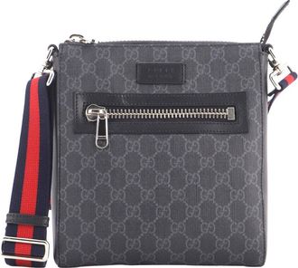 Gucci Black Gg Coated Canvas Web Strap Front Zip Messenger Bag Small (Authentic Pre-Loved)