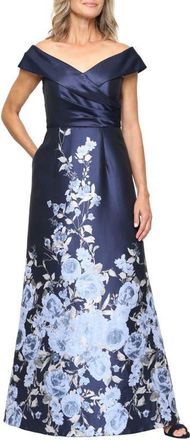 Alex Evenings Print Off the Shoulder Gown in Navy Multi at Nordstrom, Size 10