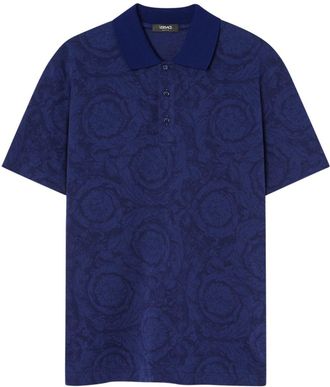 Versace Deep Blue Piqu&eacute; Cotton Polo Shirt