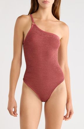 Hunza G Clara One-Shoulder One-Piece Swimsuit in Metallic Rosewood at Nordstrom