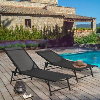 IDMarket Set di 2 sedie da giardino reclinabili KAILUA in acciaio e tessuto nero