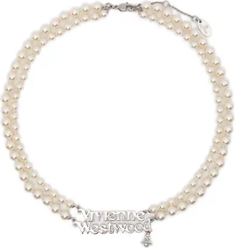 Vivienne Westwood Double-Strand Pearl Necklace with Silver-tone Metal Centrepiece