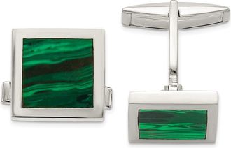 Diamond2Deal Sterling Silver Malachite Cuff Links