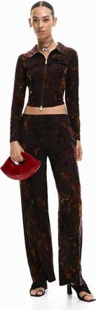 Desigual T-shirt marrone floccata con zip