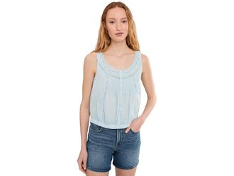 Madewell Lace-Insert Pintuck Sleeveless Top Womens Clothing Frosted Sky : XL (Womens 14-16), Cotton