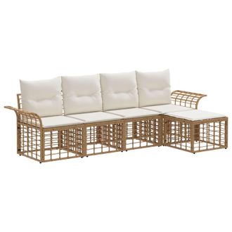 vidaXL Conjunto De Sof&aacute;s De Exterior 5 Pcs Natural Y Crema Poli&eacute;ster Vidaxl
