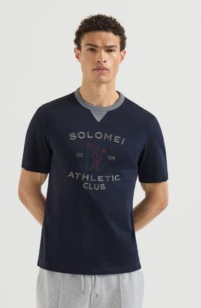 Brunello Cucinelli Cotton jersey crew neck T-shirt with print in Cobalt at Nordstrom, Size Xxx-Large