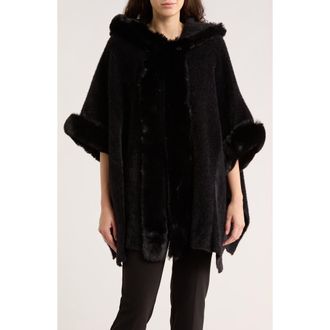 La Fiorentina Faux Fur Trim Cape in Black at Nordstrom Rack