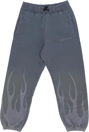Vision Of Super Vlammenprint Fleece Broek - Heren - Sweatpants - Grijs - XL - Katoen - Broeken