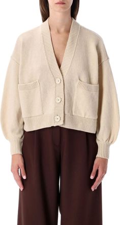 Sessun Beige Cropped Wool Cardigan With Patch Pockets