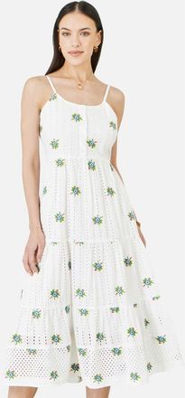 Yumi Embroidered Broderie Midi Sun Dress in White at Nordstrom, Size 10