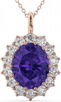 Allurez Oval Tanzanite & Diamond Halo Pendant Necklace 14k Rose Gold (6.40ct)