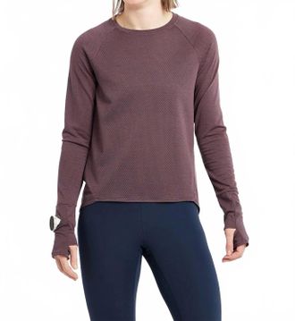Oiselle Womens Flyout Long Sleeve Top In Redwood/ink Blue