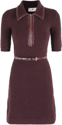 Elisabetta Franchi Textured Knit Dress With Classic Collar And Removable Belt