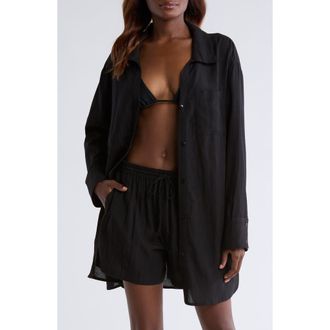 Nordstrom Oversized Cover-Up Shirt in Black at Nordstrom, Size Xx-Large