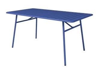 Vente-Unique Comedor de jard&iacute;n de metal: Mesa An. 160 cm y 4 sillas apilables azul noche - MIRMANDE