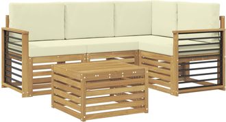 vidaXL Conjunto De Sof&aacute;s De Exterior 5 Uds. Blanco Y Crema Poli&eacute;ster Vidaxl
