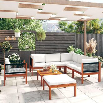 vidaXL Conjunto De Jard&iacute;n De 8 Piezas Con Cojines, Madera Color Crema, Acacia Y Cuerda Vidaxl