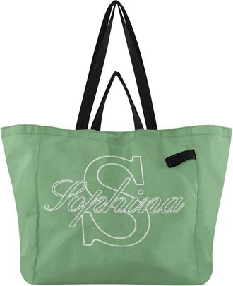Generic Custom Light Green print Reusable Canvas Tote Bag, Heavy Duty Grocery Shopping Bag with Large Capacity Hard Bottom Double Handles Work Groceries Trave