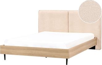 Beliani Modern eu Super King Size 6ft Bed Boucle Upholstered Headboard Beige Izernore