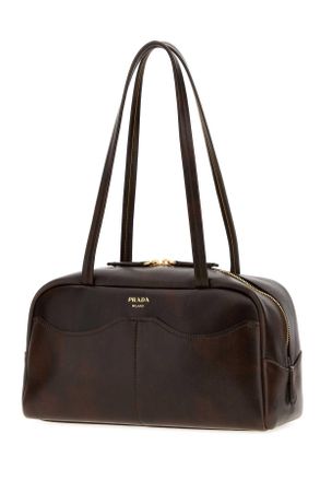 Prada Womens Dark Brown Leather Large Prada Carry Shoulder Bag Cacao Borse A Mano