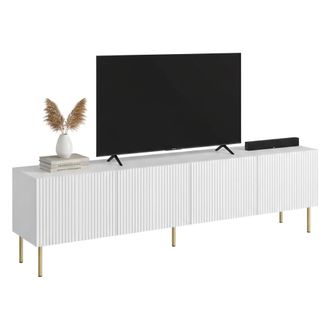 Dmora Mueble De Tv Varenna, Aparador De Sal&oacute;n Con Cuatro Puertas Batientes, Elevado Del Suelo, 200x42 H52 Cm, Blanco
