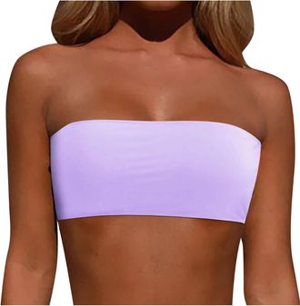 Generic Spaghetti Strap Bikini Removable Shoulder Strap Swimwear Tops Strapless Bikini Top Bandeau Swim Top Tube Top Swimsuit Blouse Swimsuits Women Bikini To