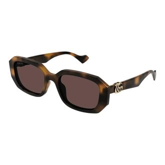 Gucci Sunglasses, female, Brown, Size: 54 MM Geometric Rectangular Sunglasses Gender Fluid Style