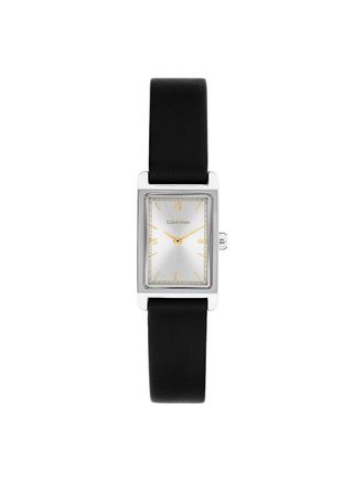 Calvin Klein Womens Rectangle Sunray Dial Leather Strap Watch - Silver - OS