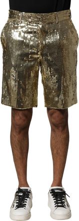 Dolce & Gabbana Mens Gold Sequin Polyester Embellished Bermuda Shorts