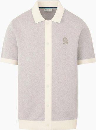 Sandbanks Mens Sandbanks Knitted Full Button Polo Oat - Size: 44