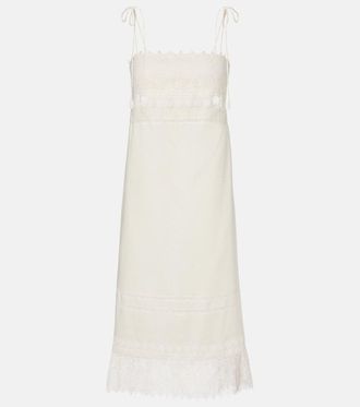 Valentino Lace-trimmed linen midi dress