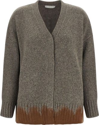 Tela Relaxed Fit Deep V-Neck Cardigan with Dip-Dye Finish