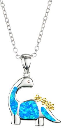 Generic Fashion Dinosaur Necklace Girls Charm Jewelry Gift Animal Lover Gifts Pendant For Men Women Pearl with Initial (Blue, One Size)