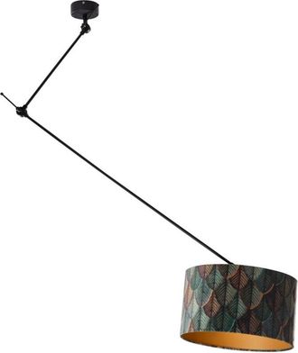 QAZQA Qazqa - Pendant Lamp Black with Velvet Lampshade Leaf Design with Gold Interior 40/40/40 - Blitz