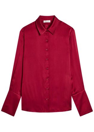 Anine Bing Amanda Silk-blend Shirt - Burgundy - S (UK8-10 / S)