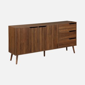 Sweeek Sweeek - Aparador Estilo Escandinavo Con 2 Puertas, 160cm, Nepal, Decoraci&oacute;n En Madera De Nogal, 160x40x80 Cm