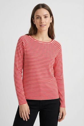 Marc O'Polo Denim Longsleeve MARC OPOLO DENIM, Damen, Gr. XL, light rot_multi, Jersey, Obermaterial: 100% Baumwolle, normal, Rundhals, Shirts Longsleeve, relaxed fit au