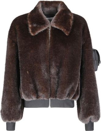 Coperni High-Collar Brown Synthetic Fur Bomber Jacket
