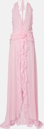 Blumarine Abito lungo in georgette di seta con volant