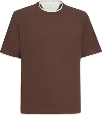 Brunello Cucinelli Cotton Jersey Crew Neck T-shirt With Faux-layering