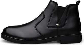 Generic Chelsea Boots For Men Round Toe Plaid Simple PU Leather Slip On Wearable Non Slip Anti-slip Work Formal Pull On(Black,6.5 UK)