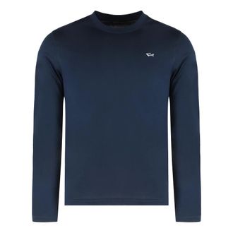 Paul & Shark Long Sleeve T-Shirts, male, Blue, L, Cotton crew-neck T-shirt with logo