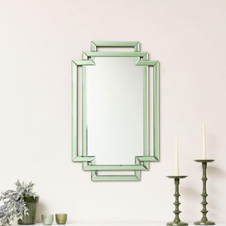 Melody Maison Green Glass Art Deco Rectangle Wall Mirror - 80cm X 50cm | Size: 80 cm X 50 cm