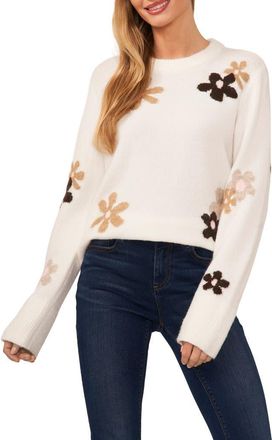 CeCe by Cynthia Steffe Floral Crewneck Sweater in Antique White at Nordstrom, Size Xx-Large