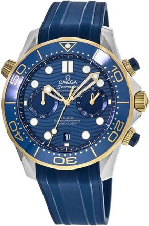 Omega Seamaster Diver 300M Blue Dial 18K Yellow Gold Rubber Strap Mens Watch 210.22.44.51.03.001