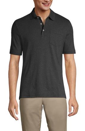 Lands End Short Sleeve Cotton Supima Polo Shirt with Pocket in Dark Charcoal Heather at Nordstrom, Size Xx-Large