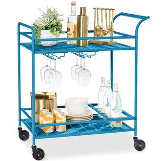 Best Choice Products 2-Tier Rolling Bar Cart Indoor/Outdoor w/ Storage Shelves, Wine Rack, Lockable Wheels